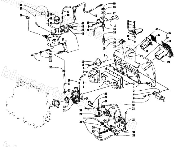 OIL TANK, CARBURETOR, FUEL PUMP, AND SILENCER diagram