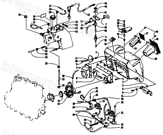 OIL TANK, CARBURETOR, FUEL PUMP, AND SILENCER diagram