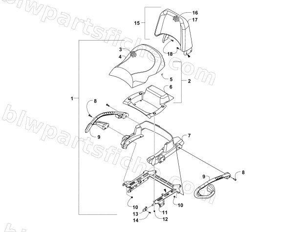 PASSENGER SEAT AND BACKREST ASSEMBLY diagram