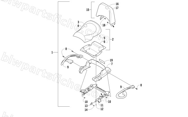 PASSENGER SEAT AND BACKREST ASSEMBLY diagram