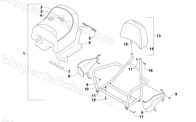 PASSENGER SEAT AND BACKREST ASSEMBLY diagram