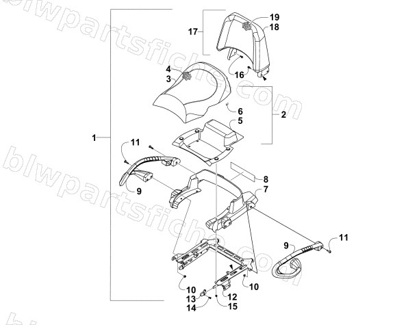 PASSENGER SEAT AND BACKREST ASSEMBLY diagram