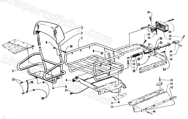 RACK, BACKREST, AND HITCH ASSEMBLIES diagram