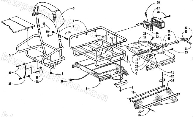 RACK, BACKREST, AND HITCH ASSEMBLIES diagram