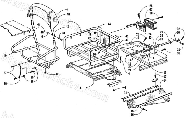 RACK, BACKREST, AND HITCH ASSEMBLIES diagram