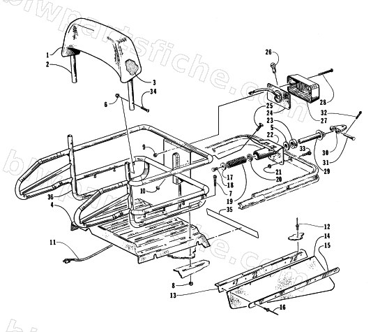 RACK, BACKREST, TAILLIGHT, AND HITCH ASSEMBLIES diagram