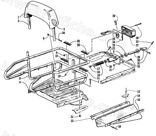RACK, BACKREST, TAILLIGHT, AND HITCH ASSEMBLIES diagram