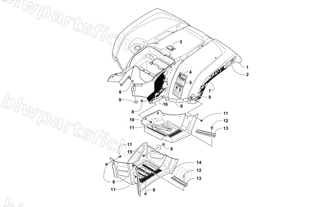 REAR BODY PANEL AND FOOTWELL ASSEMBLIES (Black) diagram