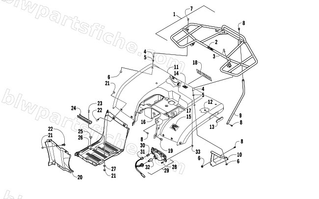 REAR BODY, RACK, AND TAILLIGHT ASSEMBLY diagram