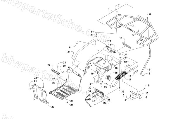 REAR BODY, RACK, AND TAILLIGHT ASSEMBLY diagram