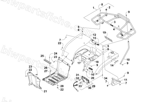 REAR BODY, RACK, AND TAILLIGHT ASSEMBLY diagram