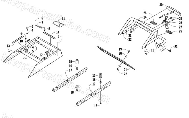 REAR BUMPER, RACK RAIL, SNOWFLAP, AND TAILLIGHT ASSEMBLY diagram
