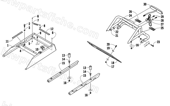 REAR BUMPER, RACK RAIL, SNOWFLAP, AND TAILLIGHT ASSEMBLY diagram