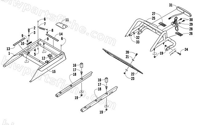 REAR BUMPER, RACK RAIL, SNOWFLAP, AND TAILLIGHT ASSEMBLY diagram