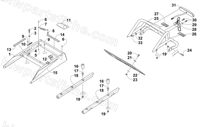 REAR BUMPER, RACK RAIL, SNOWFLAP, AND TAILLIGHT ASSEMBLY diagram