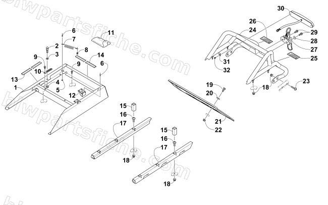 REAR BUMPER, RACK RAIL, SNOWFLAP, AND TAILLIGHT ASSEMBLY diagram