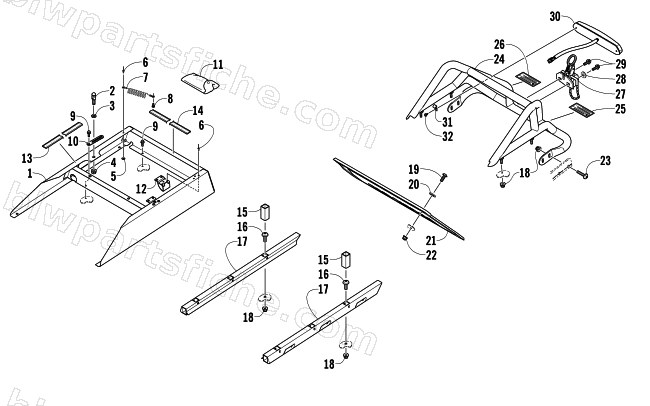 REAR BUMPER, RACK RAIL, SNOWFLAP, AND TAILLIGHT ASSEMBLY diagram