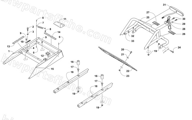 REAR BUMPER, RACK RAIL, SNOWFLAP, AND TAILLIGHT ASSEMBLY diagram
