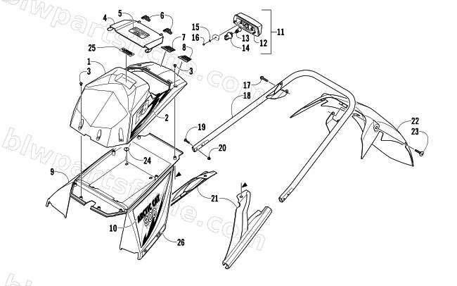 REAR BUMPER, STORAGE BOX, AND TAILLIGHT ASSEMBLY diagram