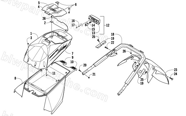 REAR BUMPER, STORAGE BOX, AND TAILLIGHT ASSEMBLY diagram