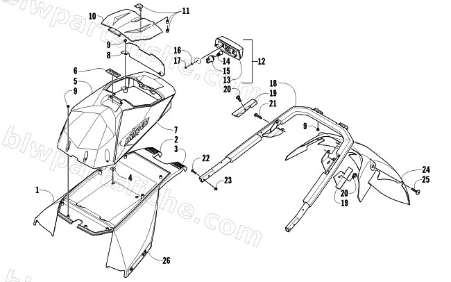 REAR BUMPER, STORAGE BOX, AND TAILLIGHT ASSEMBLY diagram