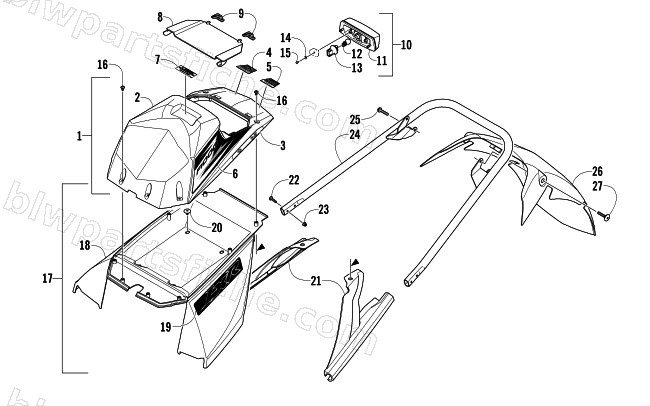 REAR BUMPER, STORAGE BOX, AND TAILLIGHT ASSEMBLY diagram