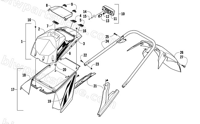 REAR BUMPER, STORAGE BOX, AND TAILLIGHT ASSEMBLY diagram