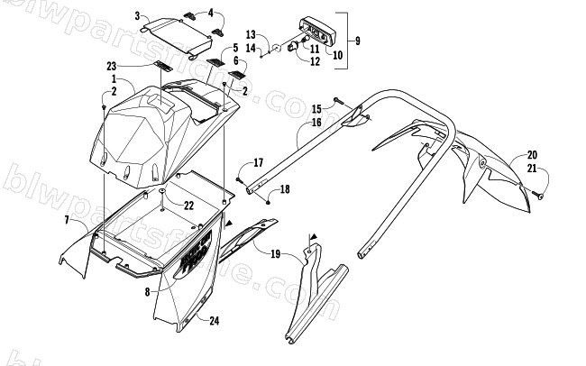 REAR BUMPER, STORAGE BOX, AND TAILLIGHT ASSEMBLY diagram
