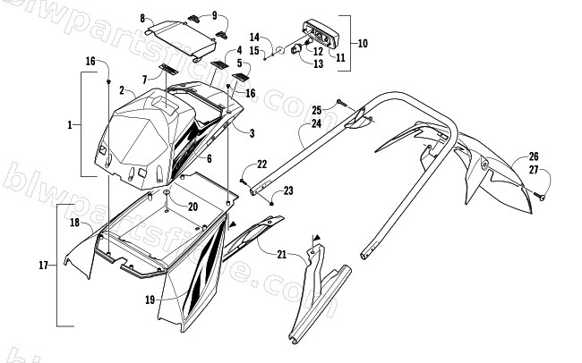 REAR BUMPER, STORAGE BOX, AND TAILLIGHT ASSEMBLY diagram