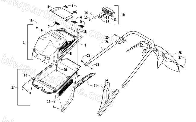 REAR BUMPER, STORAGE BOX, AND TAILLIGHT ASSEMBLY diagram