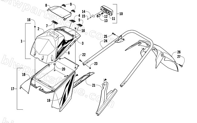 REAR BUMPER, STORAGE BOX, AND TAILLIGHT ASSEMBLY diagram