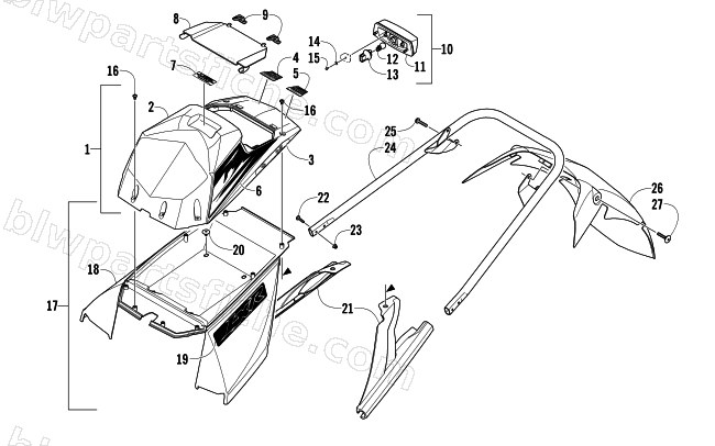 REAR BUMPER, STORAGE BOX, AND TAILLIGHT ASSEMBLY diagram
