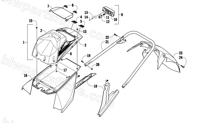 REAR BUMPER, STORAGE BOX, AND TAILLIGHT ASSEMBLY diagram