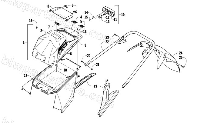 REAR BUMPER, STORAGE BOX, AND TAILLIGHT ASSEMBLY diagram