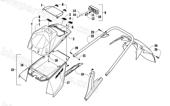 REAR BUMPER, STORAGE BOX, AND TAILLIGHT ASSEMBLY diagram