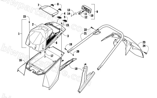 REAR BUMPER, STORAGE BOX, AND TAILLIGHT ASSEMBLY diagram
