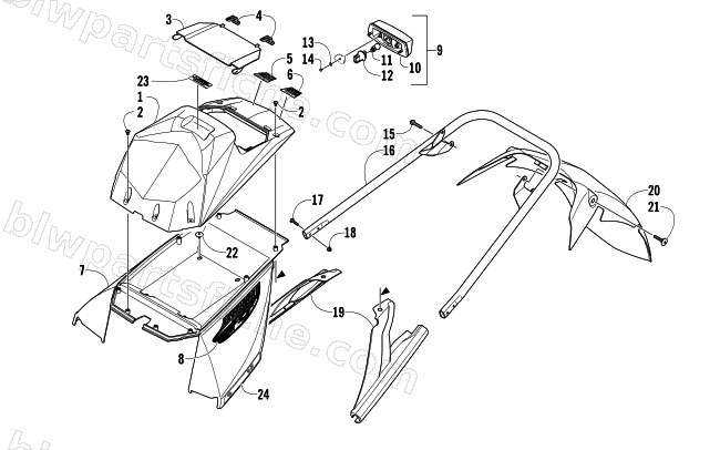 REAR BUMPER, STORAGE BOX, AND TAILLIGHT ASSEMBLY diagram