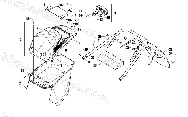 REAR BUMPER, STORAGE BOX, SNOWFLAP, AND TAILLIGHT ASSEMBLY diagram