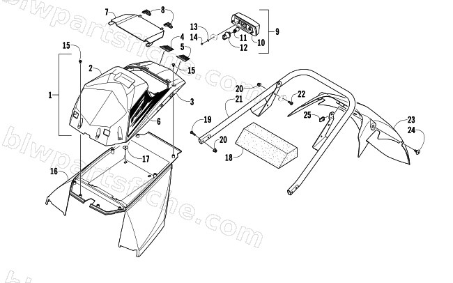 REAR BUMPER, STORAGE BOX, SNOWFLAP, AND TAILLIGHT ASSEMBLY diagram