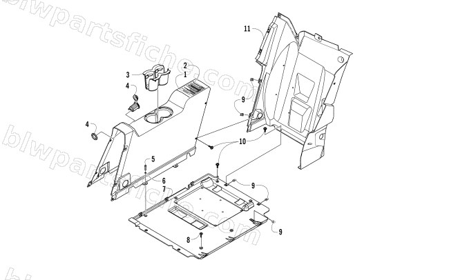 REAR CONSOLE AND FLOOR PANEL ASSEMBLY diagram