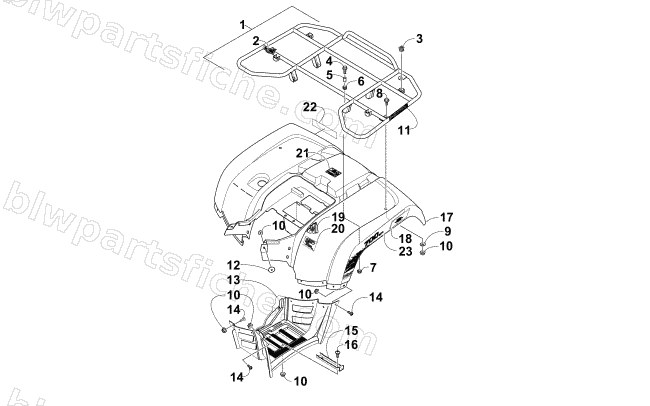 REAR RACK, BODY PANEL, AND FOOTWELL ASSEMBLIES diagram