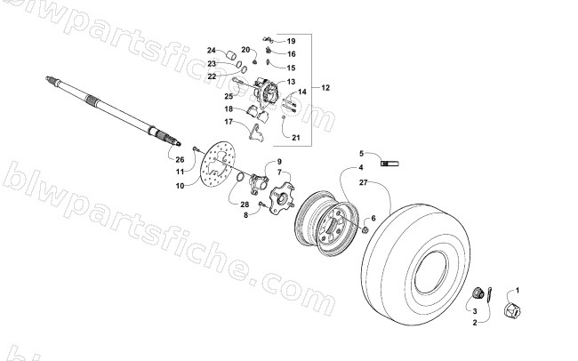 REAR WHEELS, AXLE, AND BRAKE ASSEMBLY diagram