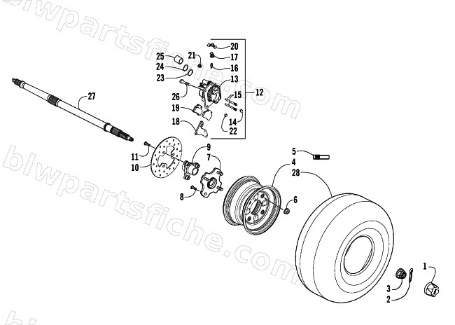 REAR WHEELS, AXLE, AND BRAKE ASSEMBLY diagram