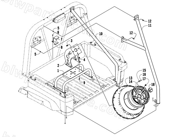 ROLL SUPPORT AND SPARE TIRE ASSEMBLY diagram