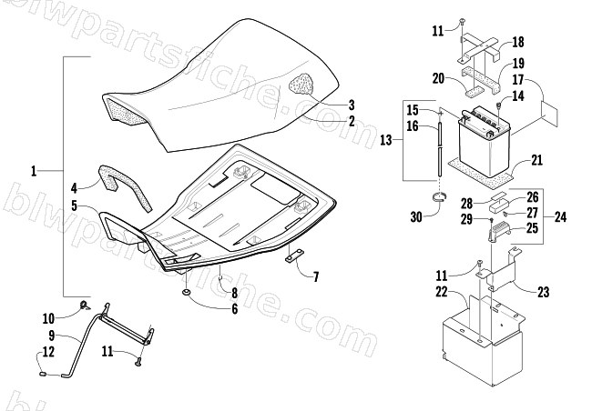 SEAT AND BATTERY ASSEMBLIES diagram