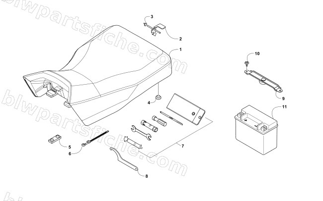 SEAT, BATTERY, AND TOOL KIT ASSEMBLIES diagram
