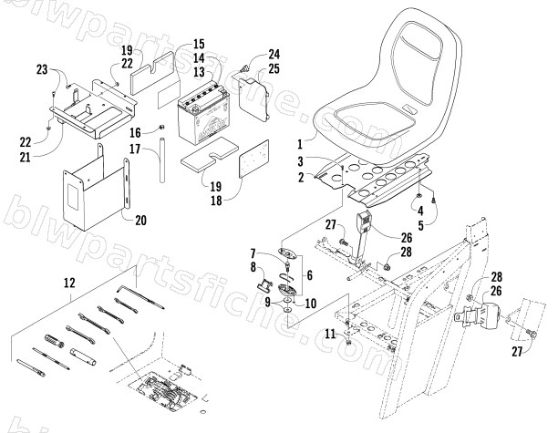 SEAT, BATTERY, AND TOOL KIT ASSEMBLY diagram