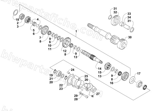 SECONDARY TRANSMISSION ASSEMBLY (ENGINE SERIAL NO. Up to 0700A70010049) diagram