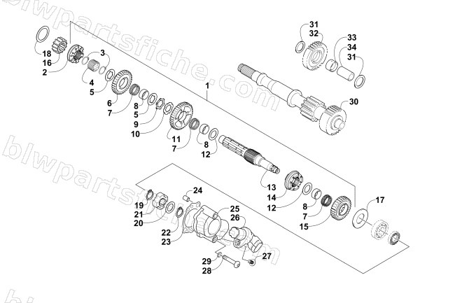 SECONDARY TRANSMISSION ASSEMBLY (UP TO ENGINE SERIAL NO. 10027869) diagram