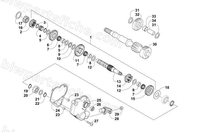 SECONDARY TRANSMISSION ASSEMBLY (Up to ENGINE SERIAL NO. 40010069) diagram